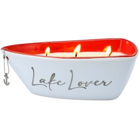 Pavilion Gift Company Lake Lover-Triple Wick 10 oz 100% Soy Wax Scent: Fresh Linen with Silver Detail Accents. Candle, White