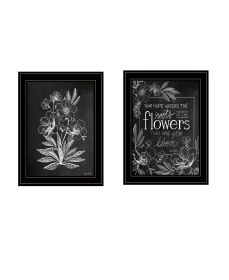 "Vintage Flowers in Bloom" 2-Piece Vignette by HOUSE FENWAY , Ready to Hang Framed Print, Black Frame