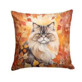 Persian Cat in Fall Leaves Throw Pillow Machine Washable, Indoor Outdoor Decorative Pillow for Couch, Bed or Patio, 18Hx18W