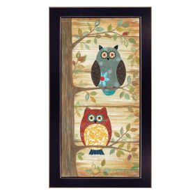 "Two Wise Owls" By Annie LaPoint, Printed Wall Art, Ready To Hang Framed Poster, Black Frame