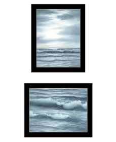 Trendy Decor 4U "The Ocean Blue - high tide at sunset" Framed Wall Art for Living Room, Wall Art Print for Home Decor