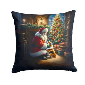 Corgi and Santa Claus Throw Pillow Machine Washable, Indoor Outdoor Decorative Pillow for Couch, Bed or Patio, 14Hx14W