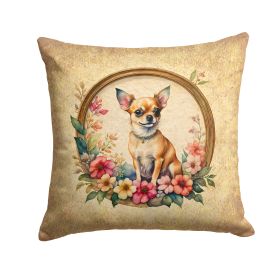 Chihuahua and Flowers Throw Pillow Machine Washable, Indoor Outdoor Decorative Pillow for Couch, Bed or Patio, 14Hx14W (Default: Default)