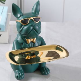 French Bulldog Sculpture Dog Statue Jewelry Storage Table Decoration Home Decor Coin Piggy Bank Storage Tray Home Art Statue (Color: green)